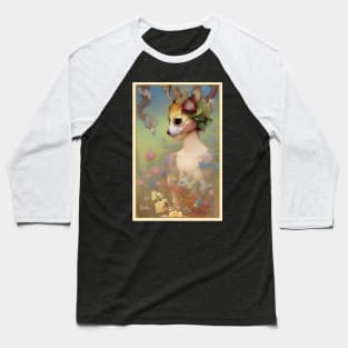 Pretty stunning Art Deco style painting of flowers roses and a girl wearing a fox mask Baseball T-Shirt